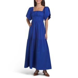 HUNTER & BROWN Blue Puff Sleeve Maxi Dress